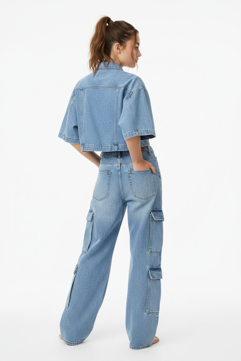 Denim Cargo Co-ord Set - Back View