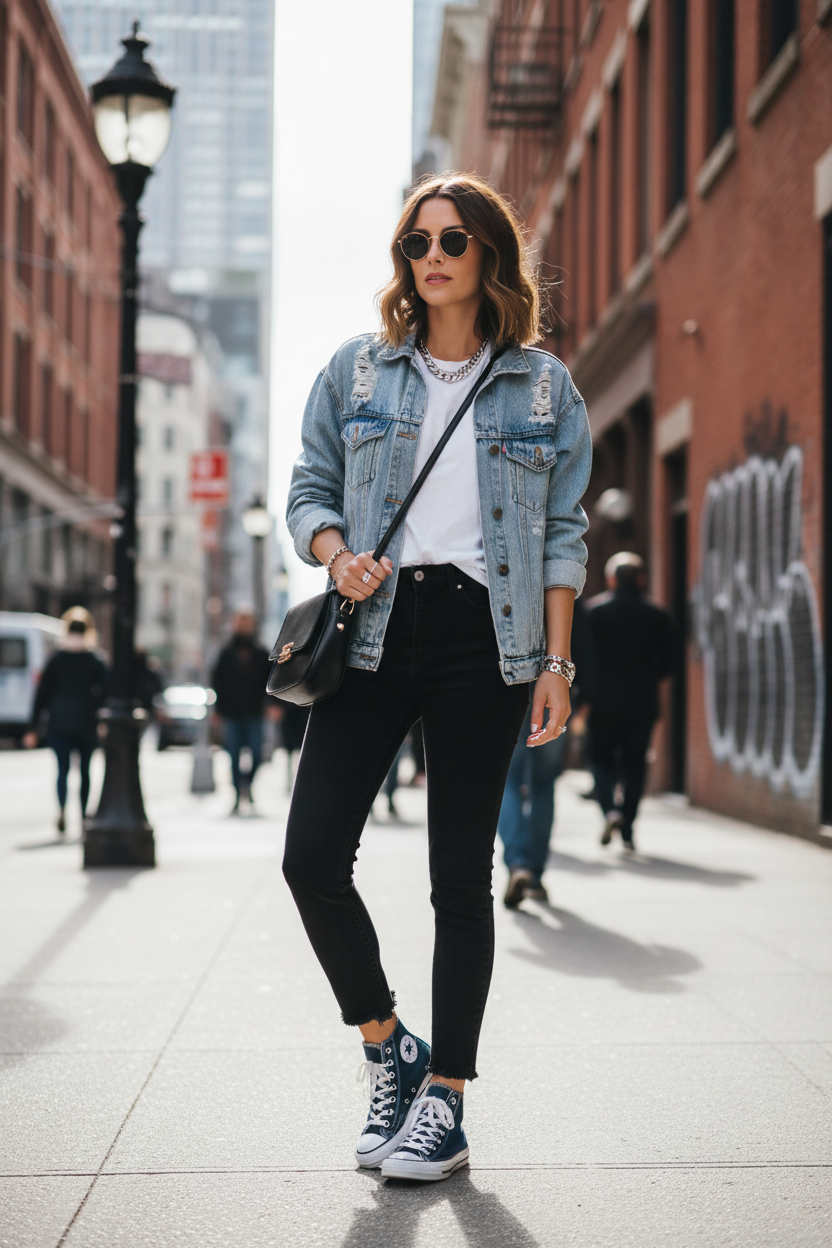 Women's Dark Indigo Denim High-Top Sneakers - Lifestyle Shot