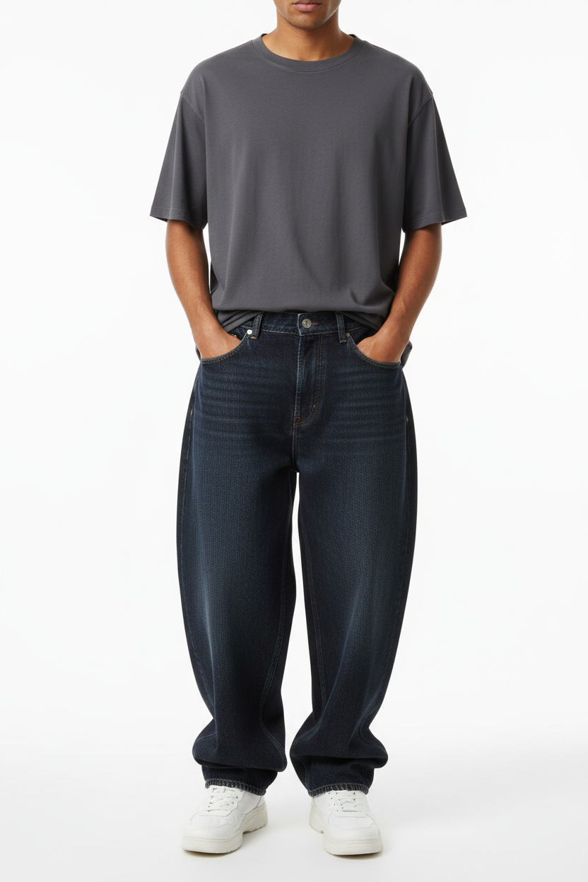 Men's Baggy Dark Wash Jeans - Front