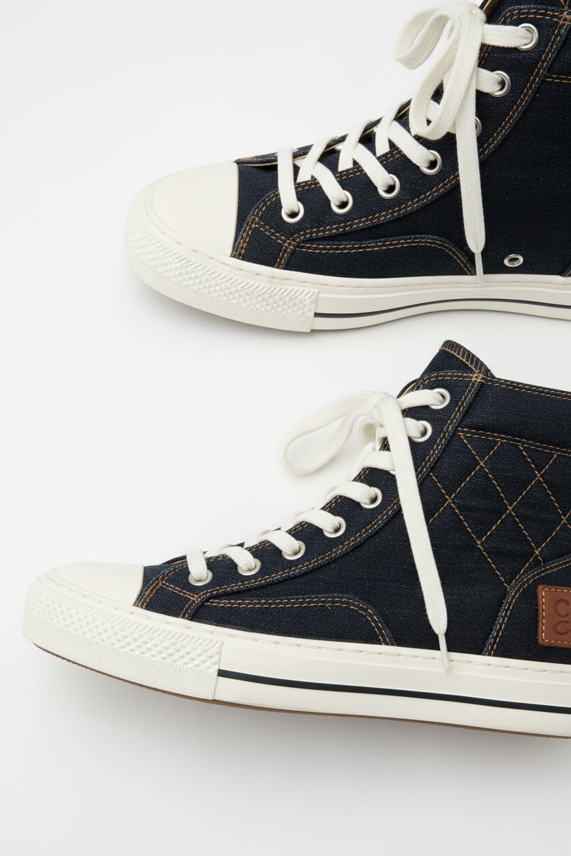 Women's Dark Indigo Denim High-Top Sneakers - Detail Shot