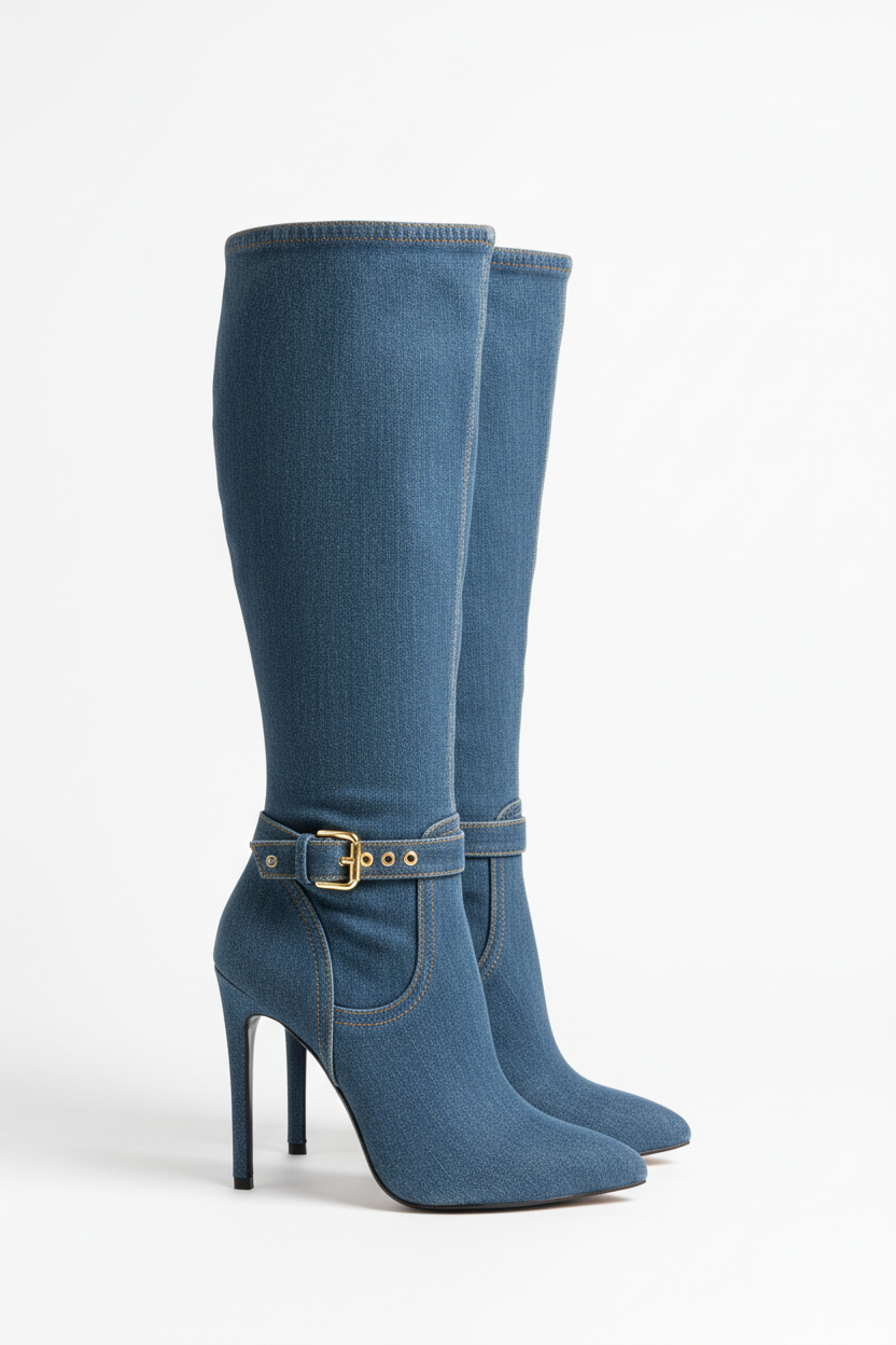 Medium Wash Denim Boots - Product Shot