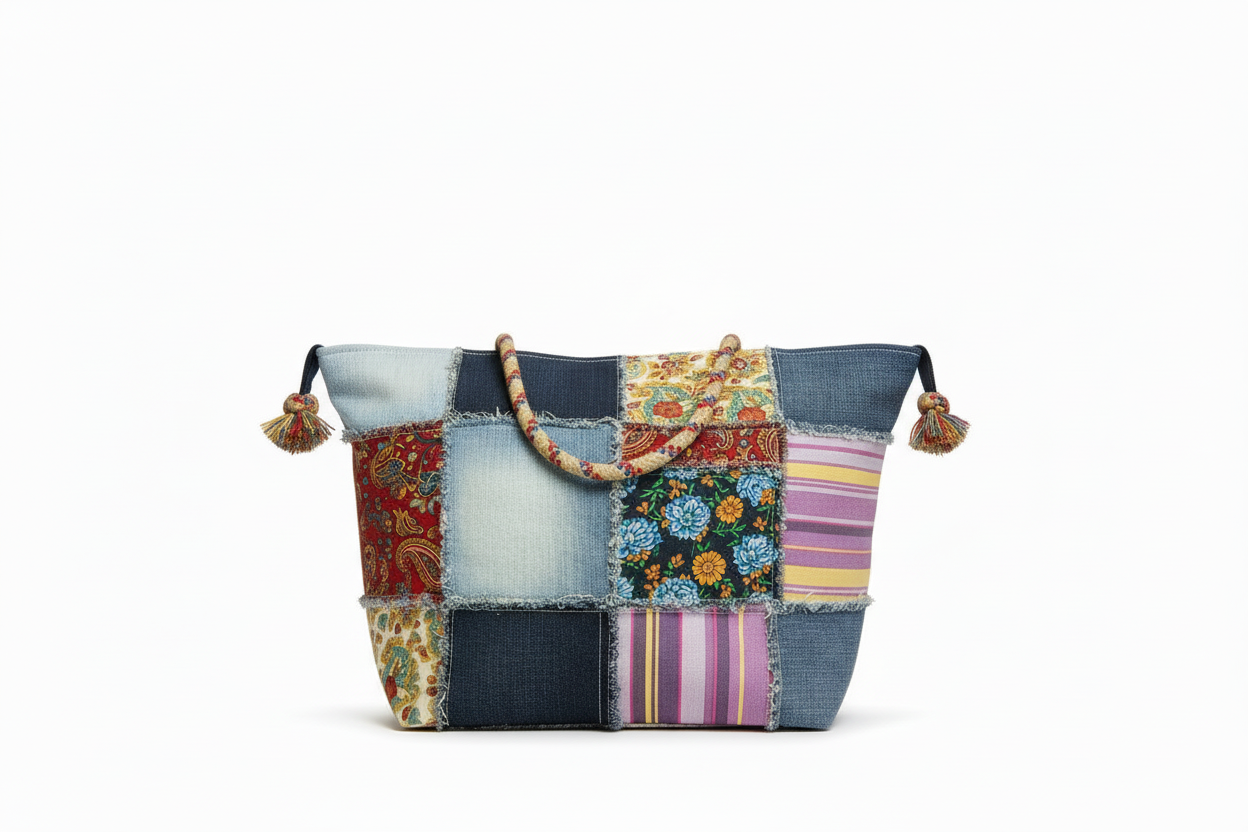 Patchwork Denim Bag - Front